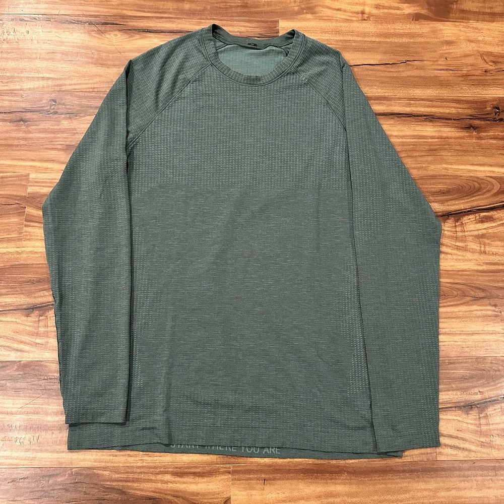 Lululemon Shirt Mens Large Green Long Sleeve Performance Athletic Running Top